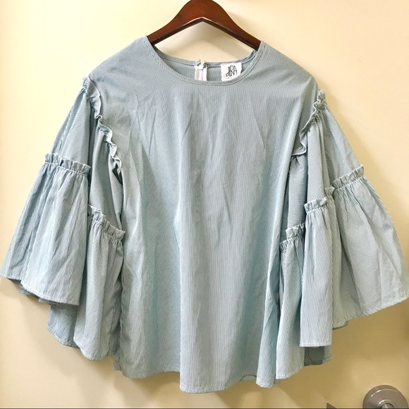 Anthropologie Tops - NEW Anthropologie dRA Green Stripe Bell Sleeve Top